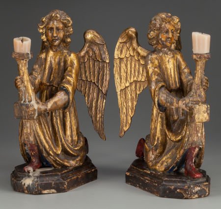 A Pair of Gilt and Polychrome Carved Wood Santos (1 of 2)