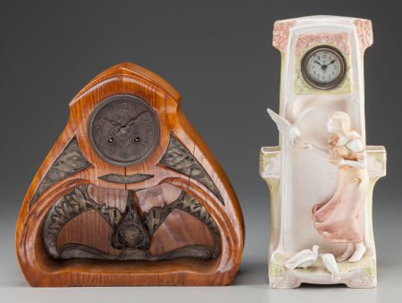 An Oak and Bronze Jugendstil Clock and An Art No (1 of 2)