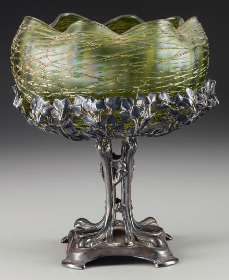 An Austrian Iridescent Threaded Glass Bowl on Si (1 of 2)