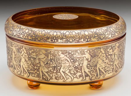 A Moser Etched Amber Glass Covered Table Box wit (1 of 3)