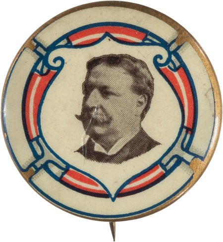 William Howard Taft: Scarce Picture Pin.: William Howard Taft: Scarce Picture Pin. 1 1/4" button with portrait of Taft within a "li