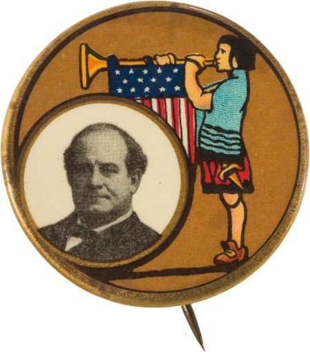 William Jennings Bryan: Maxfield Parrish Trumpet: William Jennings Bryan: Maxfield Parrish Trumpeter Button. 1 3/4" button showing a Maxfie