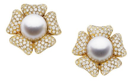 South Sea Cultured Pearl, Diamond, Gold Earrings (1 of 3)