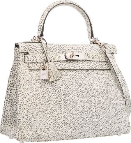 Hermes 28cm Black Dalmatian Buffalo Leather Reto (1 of 5)