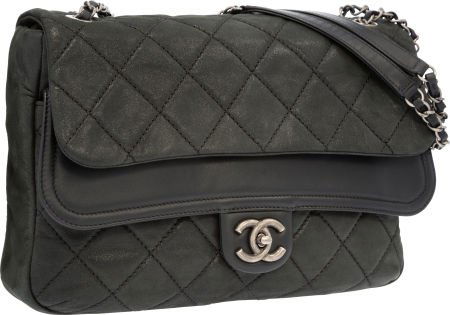 Chanel Green Quilted Suede & Black Lambskin Leat (1 of 4)