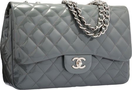 Chanel Gray Quilted Patent Leather Jumbo Single (1 of 4)