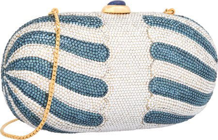 Judith Leiber Full Bead Blue & Silver Crystal Ov (1 of 4)