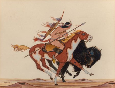 Stephen Mopope (Kiowa, 1898 - 1974) Buffalo Hunt (1 of 4)