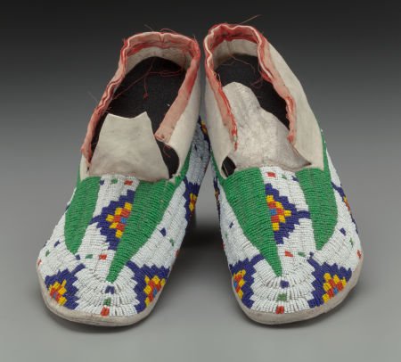 A Pair of Sioux Beaded Hide Moccasins c. 1910 (1 of 2)