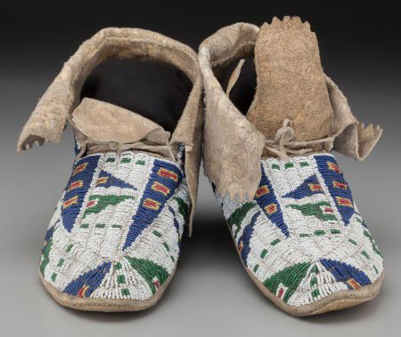 A Pair of Sioux Beaded Hide Moccasins  c. 1890 (1 of 2)