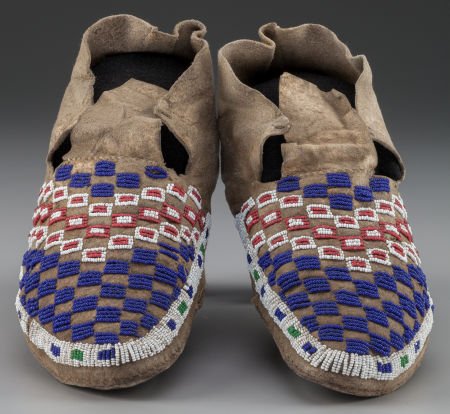 A Pair of Sioux Beaded Hide Moccasins c. 1890 (1 of 2)