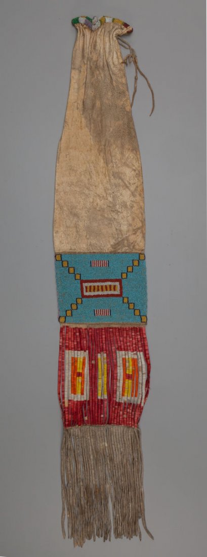 A Sioux Beaded Hide Tobacco Bag c. 1910   hide, (1 of 2)