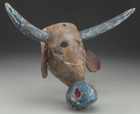 Bull Mask, Mexican  20th c.   wood, paint, leath (1 of 3)