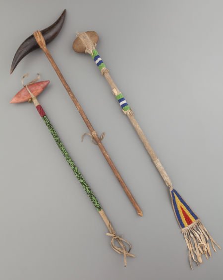 Three Plains Beaded Stonehead Clubs c. 1900   wo (1 of 1)