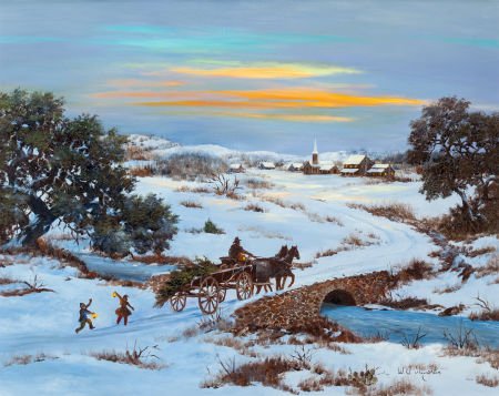 William A. Slaughter (American, 1923-2003) Bring: William A. Slaughter (American, 1923-2003)Bringing Christmas HomeOil on can