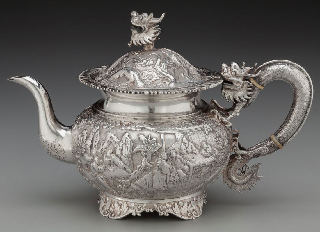 A Chinese Export Silver Teapot with Dragon Motif (1 of 3)