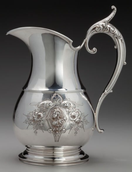 A Wood & Hughes Coin Silver Medallion Water Pitc (1 of 3)