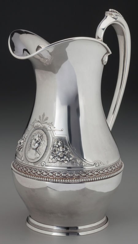 A Wood & Hughes Coin Silver Medallion Water Pitc (1 of 3)