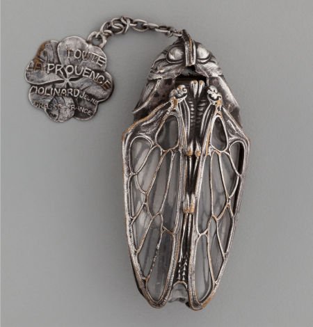 A Molinard French Silver Overlay Glass Cicada Pe: A Molinard French Silver Overlay Glass Cicada Perfume, circa 19002 inches long (5.1 c
