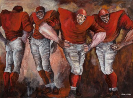 Ernie Barnes (American, 1938-2009) Football Play (1 of 3)