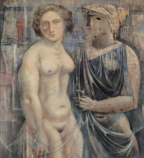 Thomas Duncan Benrimo (American, 1887-1958) Sapp: Thomas Duncan Benrimo (American, 1887-1958)Sappho, 1957Oil on board24 x 22 inches (61.0 x 55.9 cm)Signed lower left: Tom Benrimo PROVENANCE:The artist;The artist's wife, by