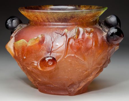 Daum Pate-de-Verre Glass Figues Vase Late 20th c: Daum Pate-de-Verre Glass Figues Vase Late 20th century.