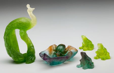 Five Small Daum Pate-de-Verre Glass Items Peacoc (1 of 3)