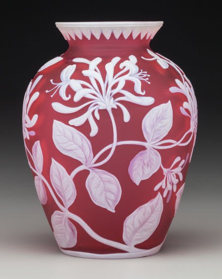 Thomas Webb & Sons Overlay Glass Floral Vase Cir: Thomas Webb & Sons Overlay Glass Floral VaseCirca 1890. Stenciled THOMAS WEBB & SONS, CAMEO, GEM.<