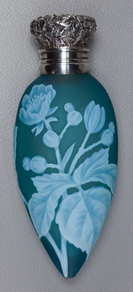 Thomas Webb Overlay Glass Floral Perfume with Th: Thomas Webb Overlay Glass Floral Perfume with Theodore Starr Silver MountsCirca 1880. Stam