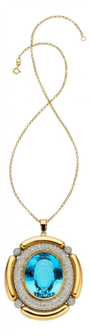 Blue Topaz, Diamond, Gold Pendant-Necklace  The (1 of 3)