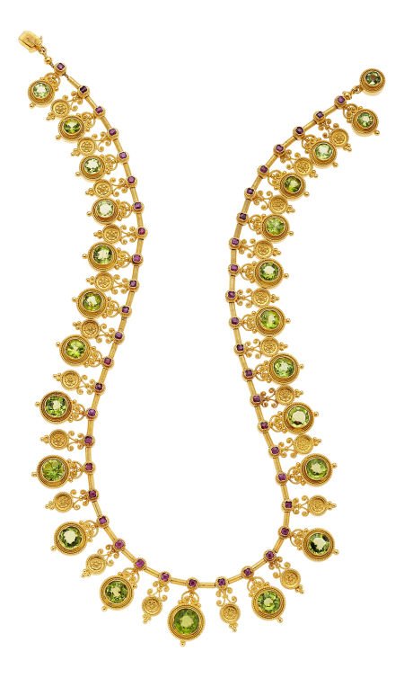 Antique Etruscan Revival Peridot, Ruby, Gold Nec (1 of 3)
