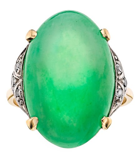 Jadeite Jade, Diamond, Gold Ring  The ring featu (1 of 4)