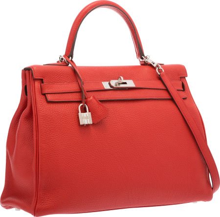 Hermes 35cm Geranium Clemence Leather Retourne K (1 of 5)