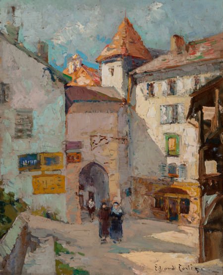 Edouard-Léon Cortès (French, 1882-1969) Rue médi: Edouard-Léon Cortès (French, 1882-1969)Rue médiévale, 1936Oil on board1