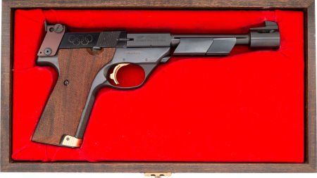 Cased High Standard 1980 Olympic Model Semi-Auto: Cased High Standard 1980 Olympic Model Semi-Automatic Pistol. Serial no. USA0286, .22