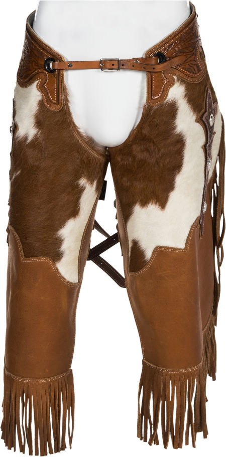 A Pair of Chinks/Chaps. Tan leather, handtooled (1 of 2)