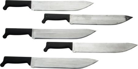A Group of Prop Machetes from "The Expendables.": A Group of Prop Machetes from "The Expendables." Lionsgate, 2008. Five painted rubber bl