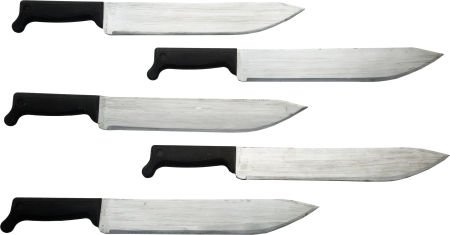 A Group of Prop Machetes from "The Expendables.": A Group of Prop Machetes from "The Expendables." Lionsgate, 2008. Five painted rubber bl