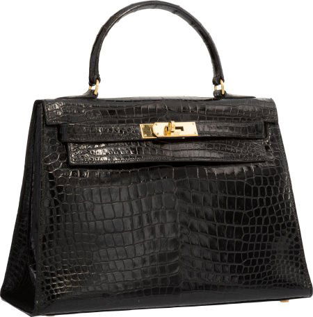 Hermes 28cm Shiny Black Crocodile Sellier Kelly (1 of 5)