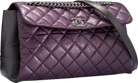 Chanel Purple & Gray Quilted Leather Flap Bag wi (1 of 4)
