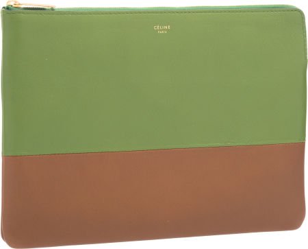 Celine Green & Brown Leather Clutch Bag Pristine (1 of 4)