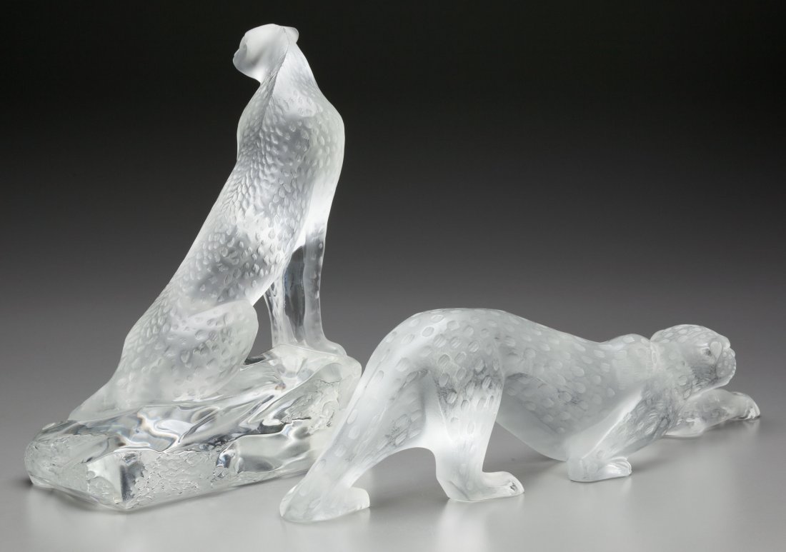 Two Lalique Clear and Frosted Glass Panthers, po (1 of 3)