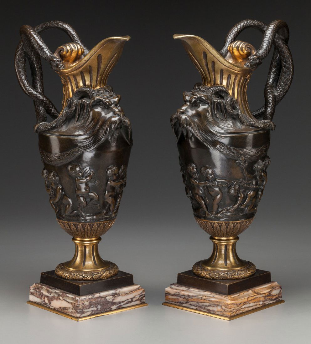 A Pair of Neoclassical Patinated Bronze and Marb (1 of 2)