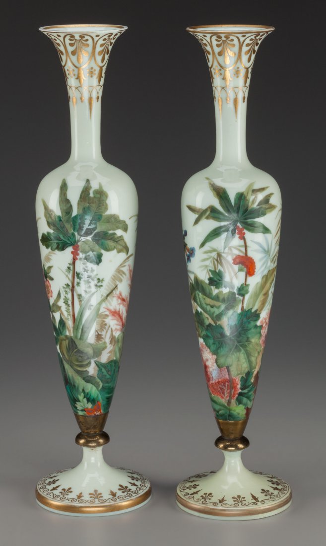A Pair of French Painted Opaline Glass Vases, ci (1 of 3)