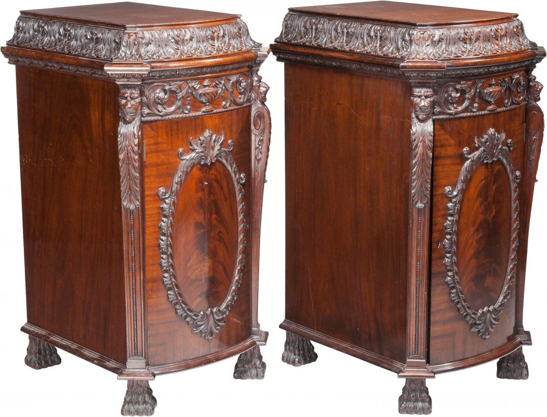 A Pair of Thomas Chippendale-Style Architectural: A Pair of Thomas Chippendale-Style Architectural Mahogany Cabinets, early 20th century
