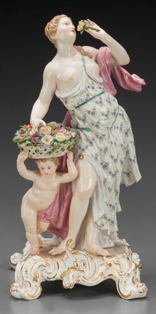 A Meissen Porcelain Figural Group: Maiden & Cupi (1 of 3)