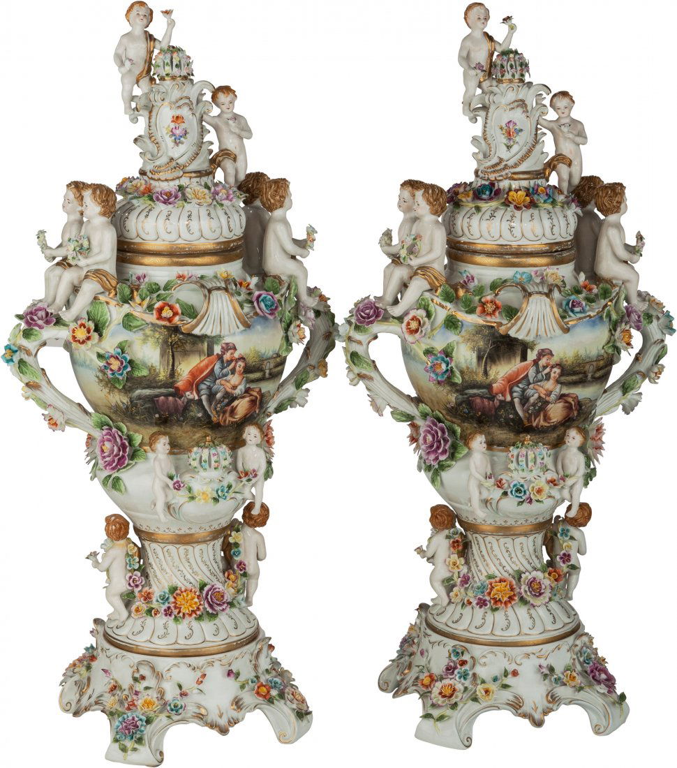 A Large Pair of Dresden-Style Porcelain Figural (1 of 4)
