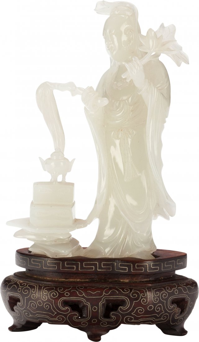 A Chinese Carved Jade Shoulao Figure with Stand, (1 of 3)