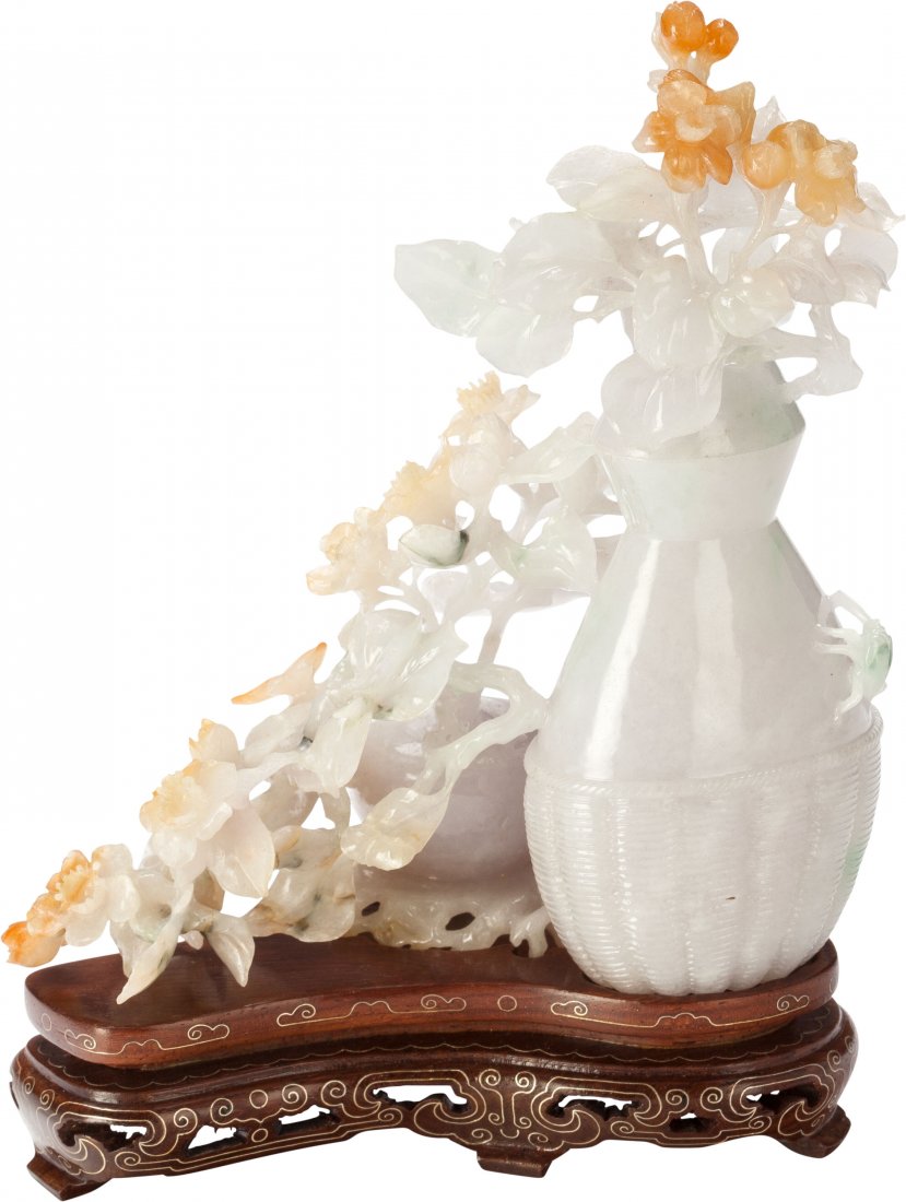 A Chinese Carved Jadeite Floral Lidded Vase on S (1 of 3)