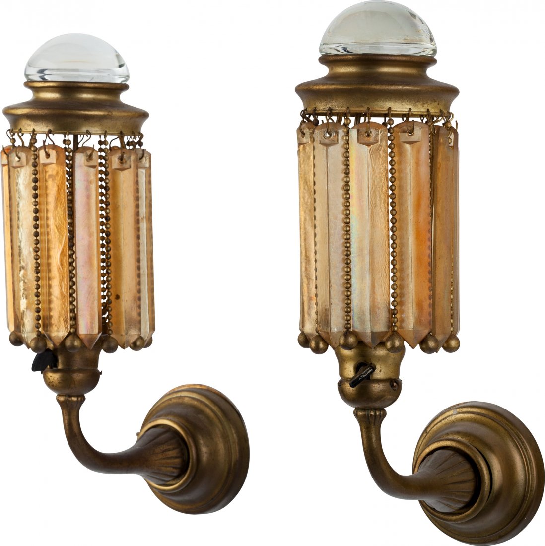 A Pair of Gilt Metal Sconces with Tiffany Studio (1 of 2)